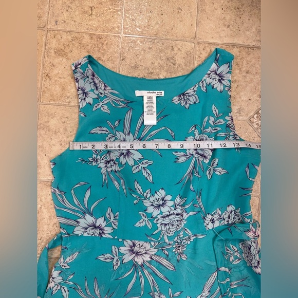 Women’s Studio One Petite Turquoise Floral Wrap Sleeveless Dress Sz 6P - Picture 6 of 9